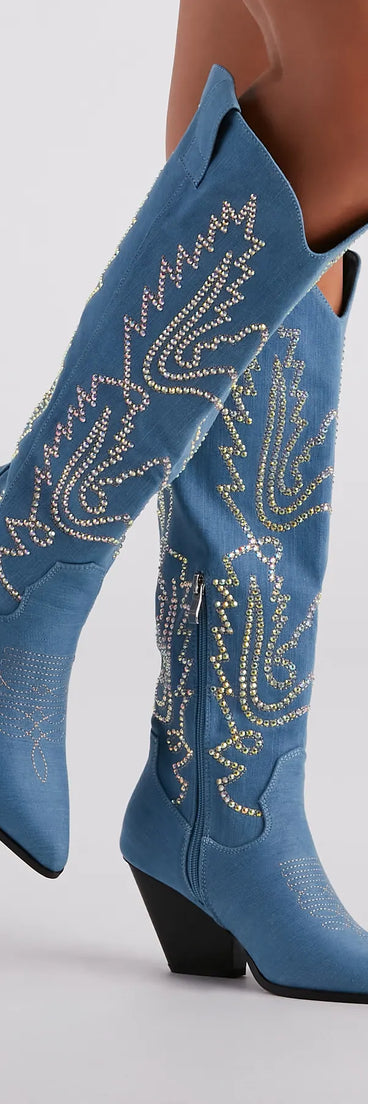 Country Digs Denim Rhinestone Cowboy Boots