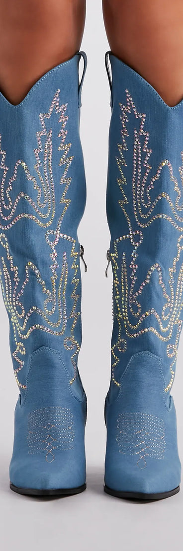 Country Digs Denim Rhinestone Cowboy Boots