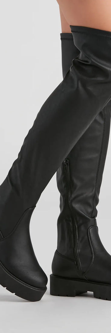 Edgy Sole Lug Knee High Boots