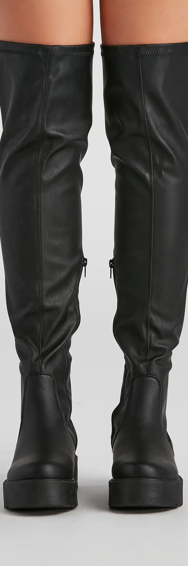 Edgy Sole Lug Knee High Boots