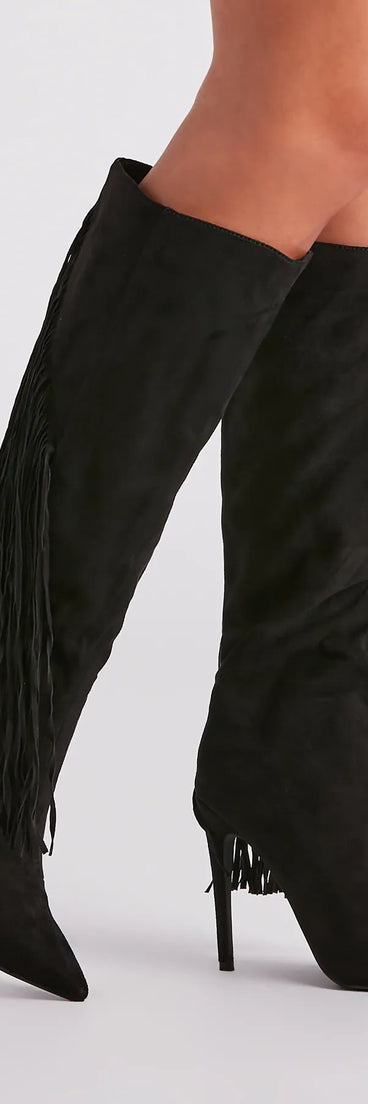 Chic Strut Fringe Knee-High Stiletto Boots