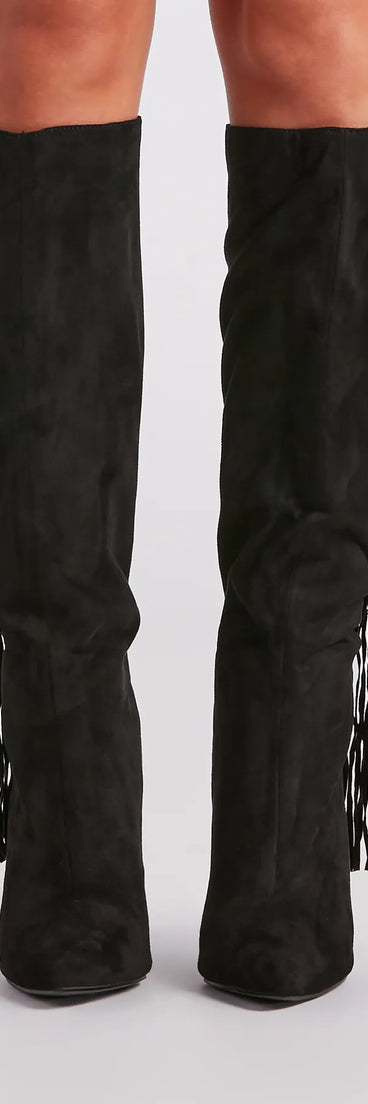 Chic Strut Fringe Knee-High Stiletto Boots
