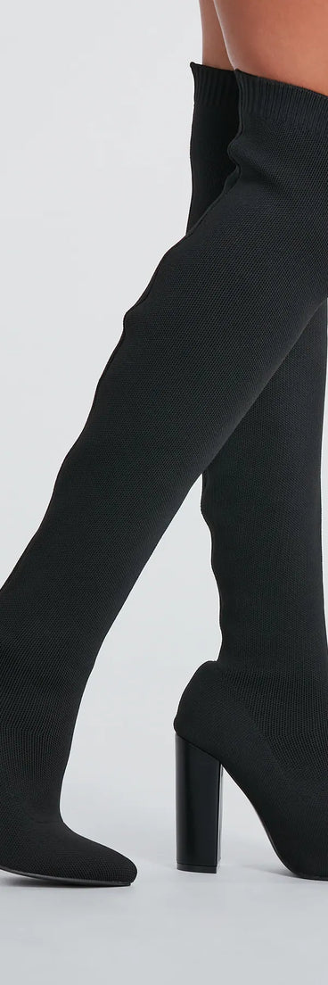 Knit Girl Thigh-High Block Heel Boots