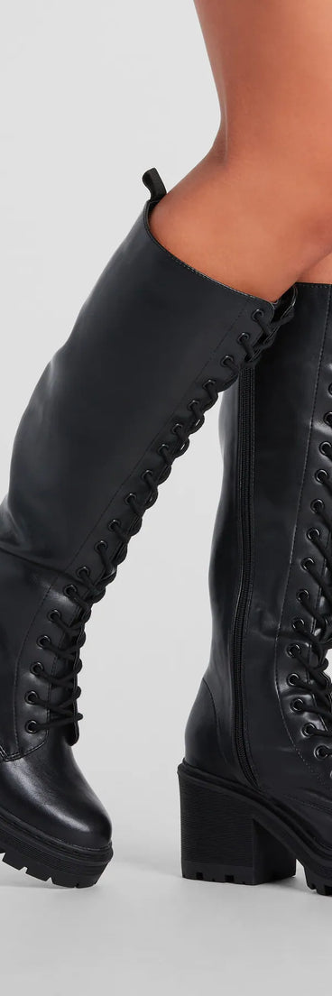 Edgy Allure Under-The-Knee Combat Boots
