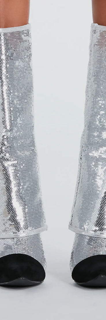 Girl's Night Sequin Fold-Over Stiletto Boots