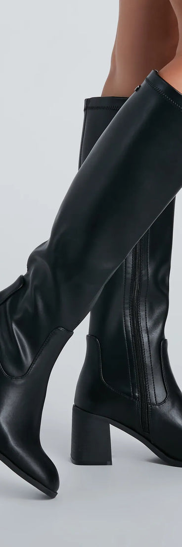 Sleek Strut Faux Leather Fitted Knee-High Boots