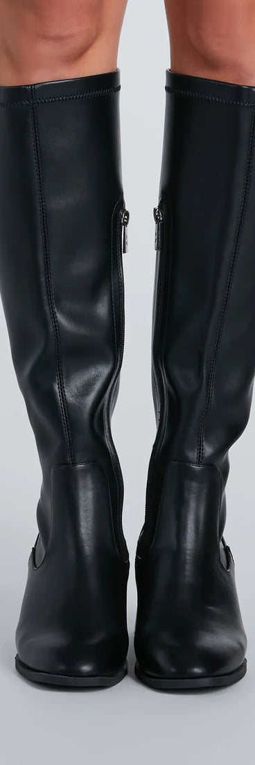 Sleek Strut Faux Leather Fitted Knee-High Boots