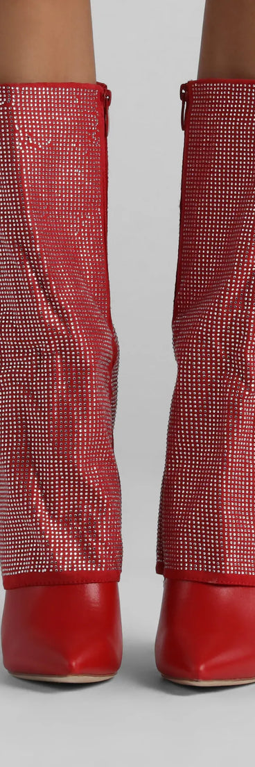 Bling Babe Rhinestone Foldover Stiletto Boots