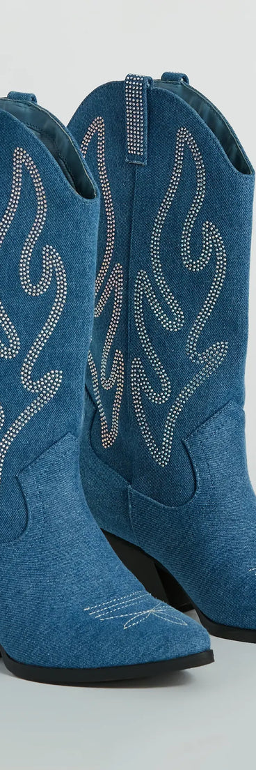 Countryside Cutie Rhinestone Denim Cowboy Boots