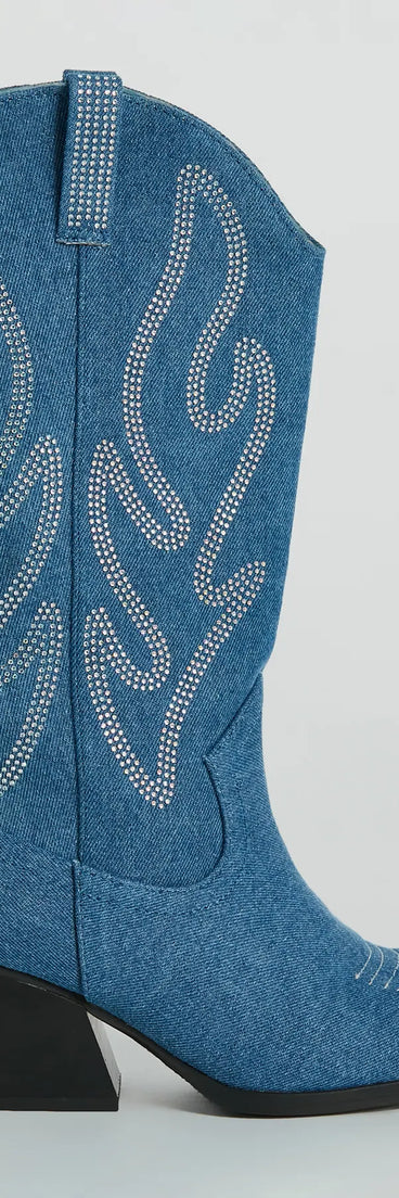 Countryside Cutie Rhinestone Denim Cowboy Boots
