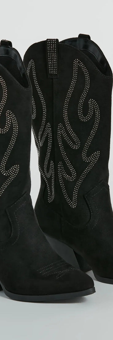 Country Cute Rhinestone Faux Suede Cowboy Boots