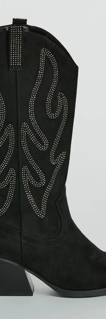 Country Cute Rhinestone Faux Suede Cowboy Boots