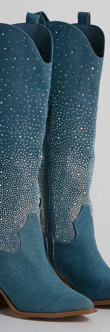 Upbeat Glam Rhinestone Denim Cowboy Boots