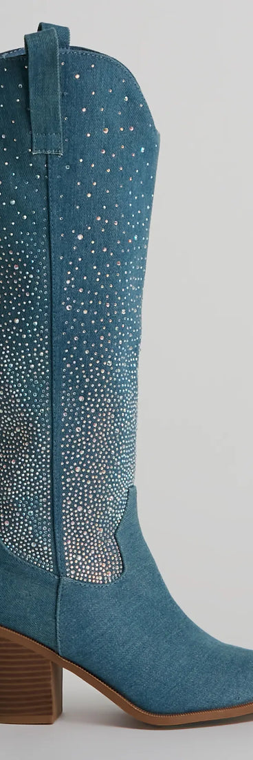 Upbeat Glam Rhinestone Denim Cowboy Boots