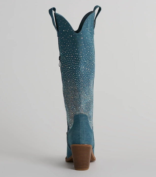 Upbeat Glam Rhinestone Denim Cowboy Boots | Windsor