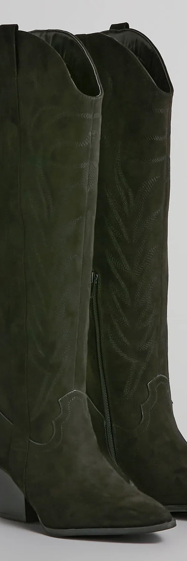 Get Struttin' Under-The-Knee Faux Suede Cowboy Boots