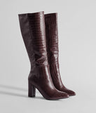 Chic Moment Faux Leather Croc-Embossed Under the Knee Boots