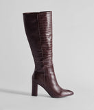 Chic Moment Faux Leather Croc-Embossed Under the Knee Boots