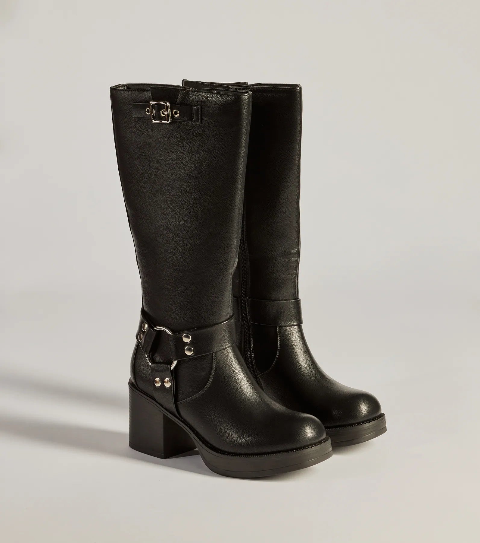 New Buckle Knee High Motorcycle Riding Boots Elastic Gore