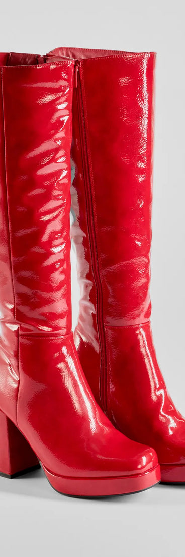 So Stunning Patent Faux Leather Under The Knee Platform Boots