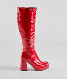 So Stunning Patent Faux Leather Under The Knee Platform Boots