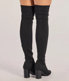 Chic Stride Knit Over-The-Knee Boots, a trendy black addition to women's going-out outfits, is ideal for Christmas party outfits, chic NYE attire, or winter night-out looks that keep you on-trend!