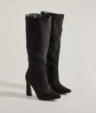 The Chic Element Faux Suede Under-The-Knee Boots are women's black shoes for work, featuring a sleek silhouette and cushioned sole for all-day comfort, and are a trendy choice for professional or business casual outfits.