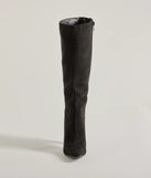 The Chic Element Faux Suede Under-The-Knee Boots are women's black shoes for work, featuring a sleek silhouette and cushioned sole for all-day comfort, and are a trendy choice for professional or business casual outfits.