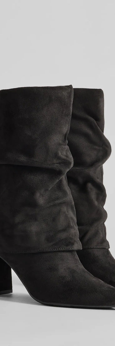 Fab Faux Suede Fold-Over Mid-Calf Boots