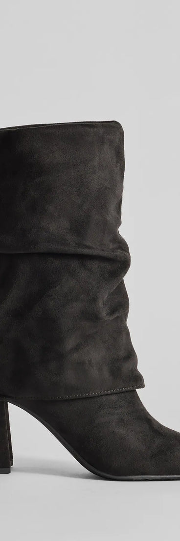 Fab Faux Suede Fold-Over Mid-Calf Boots