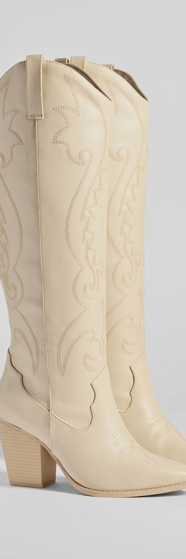 Get inspired with the Western Flair Under-The-Knee Boots, a feed-worthy ivory piece that’s part of Windsor's updated and curated women’s clothing edit packed with must-have fall outfit ideas.