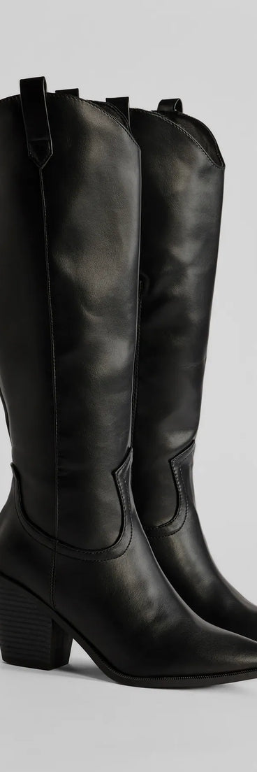 Get inspired with the Western Sleek Knee-High Block Heel Boots, a feed-worthy black piece that’s part of Windsor's updated and curated women’s clothing edit packed with must-have fall outfit ideas.