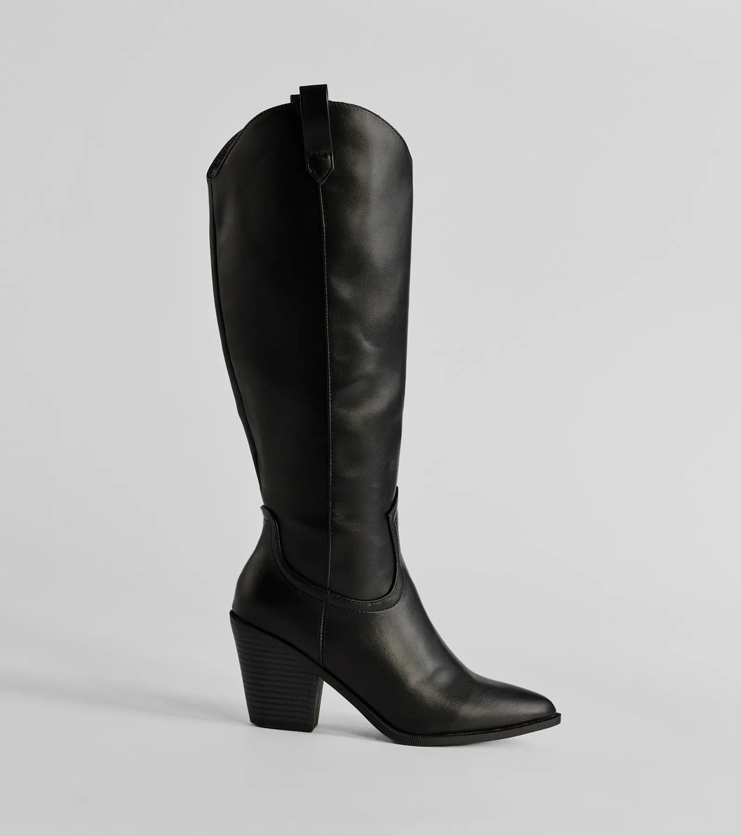 Western Cutout Pattern Block Heel Boots