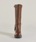 The Chic Edge Under-The-Knee Moto Platform Boots in brown brings edge and energy to your vibe, ready to elevate any festival look or concert outfit.