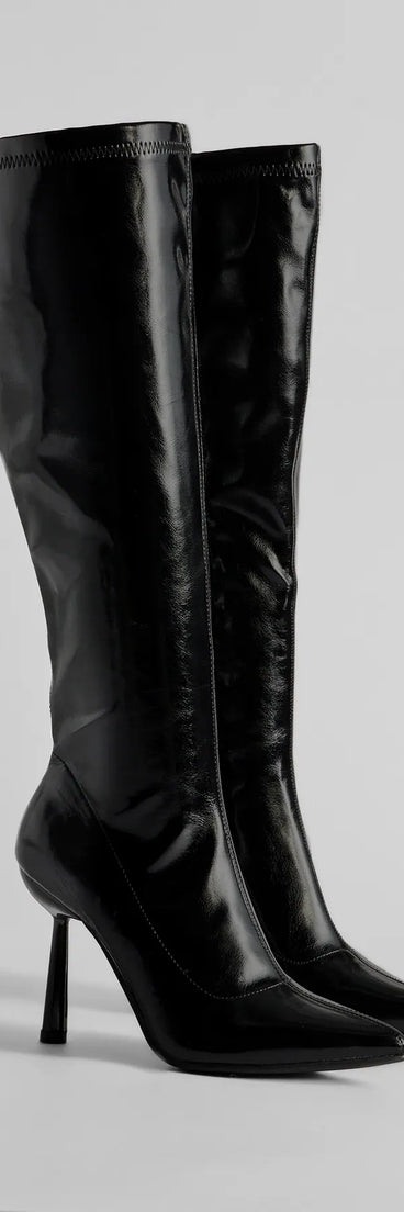 Style made simple with the Major Strut Faux Leather Knee-High Stiletto Boots in black, trendy women’s shoes that take your outfit from basic to bold in one step.