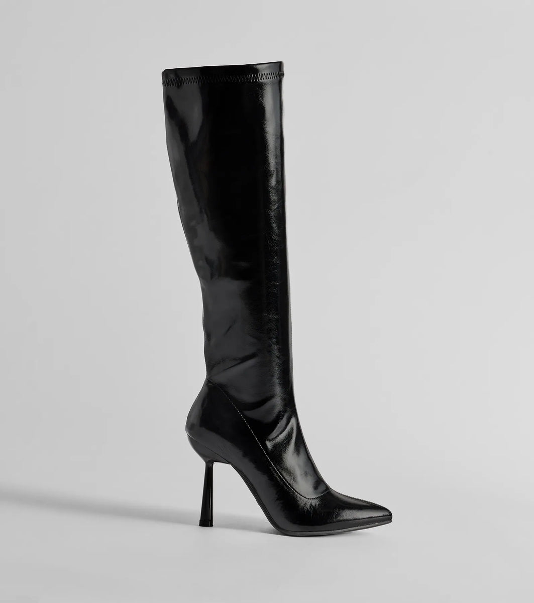 The Windsor Black Leather Knee High Women Boot