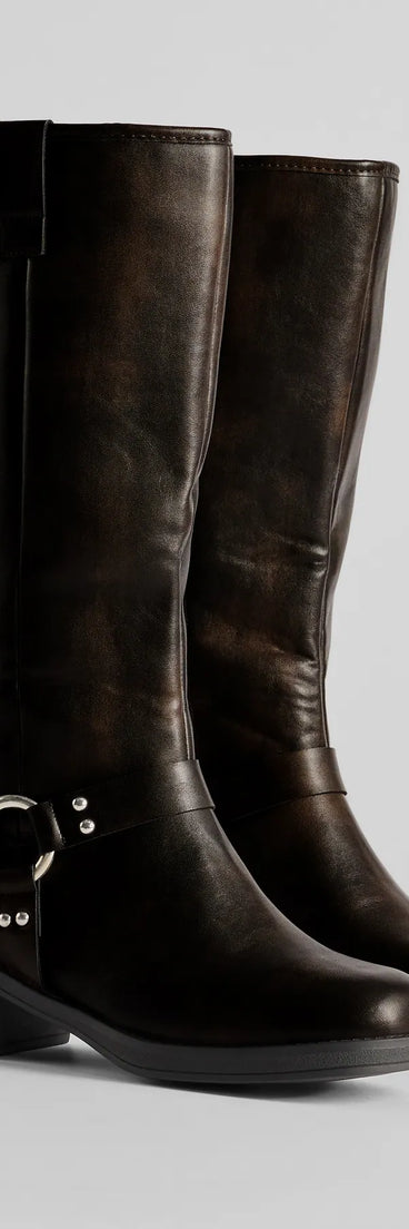 Edgy Look Under-The-Knee Moto Boots
