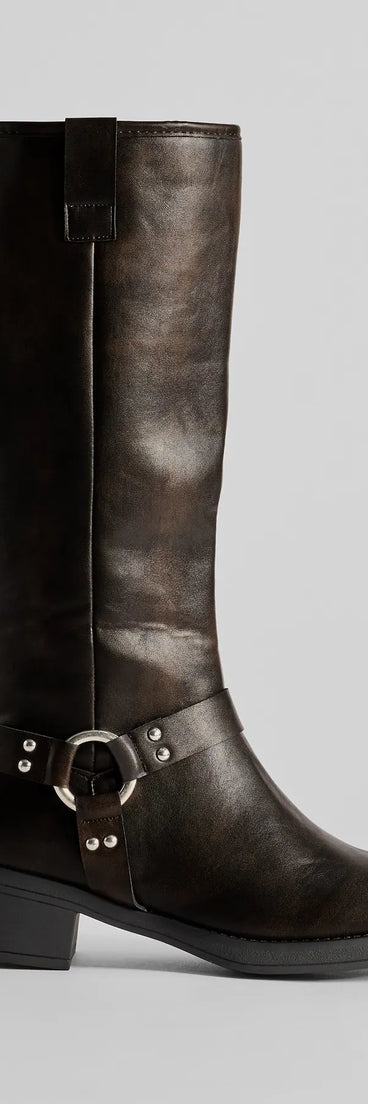 Edgy Look Under-The-Knee Moto Boots