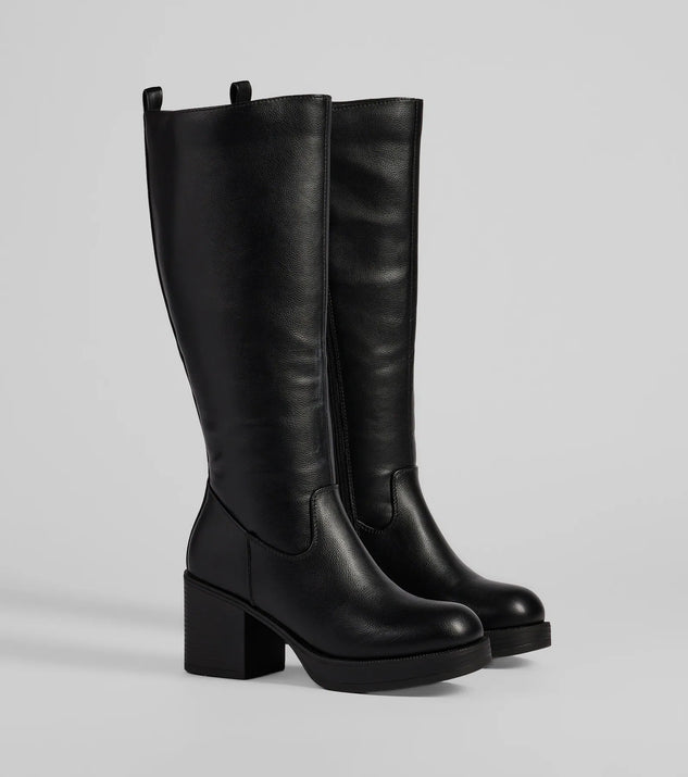 Knee Boots Faux Leather Ankle Boots Monki Monki Chunky Knee High