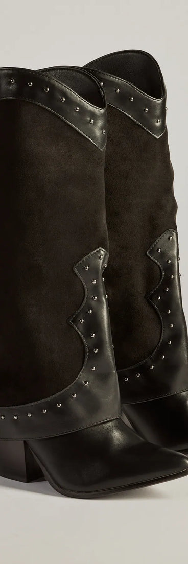 
Upgrade your style game for 2025 with the Studded Chic Fold-Over Under-The-Knee Boots in black, perfect for any fashion-forward wardrobe.