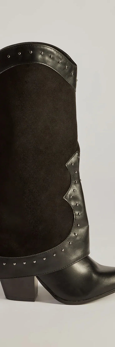 
Upgrade your style game for 2025 with the Studded Chic Fold-Over Under-The-Knee Boots in black, perfect for any fashion-forward wardrobe.