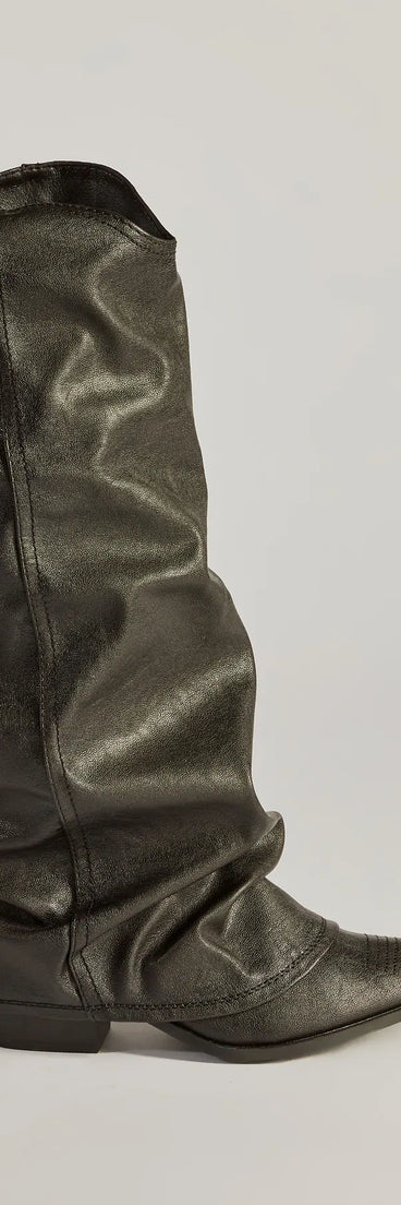 So The Drama Distressed Faux Leather Under-The-Knee Boots, a trendy black addition to women's going-out outfits, is ideal for Christmas party outfits, chic NYE attire, or winter night-out looks that keep you on-trend!
