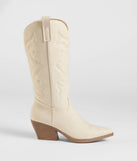 The Country Daze Under-The-Knee Cowboy Boots in ivory brings edge and energy to your vibe, ready to elevate any festival look or concert outfit.