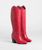 The Best In The West Under-The-Knee Cowboy Boots in red brings edge and energy to your vibe, ready to elevate any festival look or concert outfit.