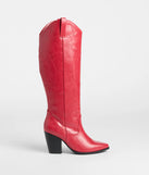 The Best In The West Under-The-Knee Cowboy Boots in red brings edge and energy to your vibe, ready to elevate any festival look or concert outfit.