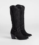 The Western Edge Studded Cowboy Boots in black brings edge and energy to your vibe, ready to elevate any festival look or concert outfit.