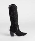 The Western Edge Studded Cowboy Boots in black brings edge and energy to your vibe, ready to elevate any festival look or concert outfit.
