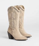 The Moving Along Studded Cowboy Boots in taupe brings edge and energy to your vibe, ready to elevate any festival look or concert outfit.