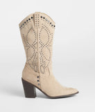 The Moving Along Studded Cowboy Boots in taupe brings edge and energy to your vibe, ready to elevate any festival look or concert outfit.