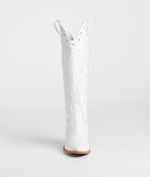 The Edgy Western Vibe Studded Cowboy Boots in white brings edge and energy to your vibe, ready to elevate any festival look or concert outfit.